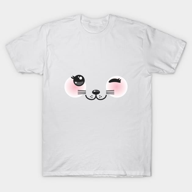 Kawaii funny cat muzzle with pink cheeks and winking eyes (2) T-Shirt by EkaterinaP